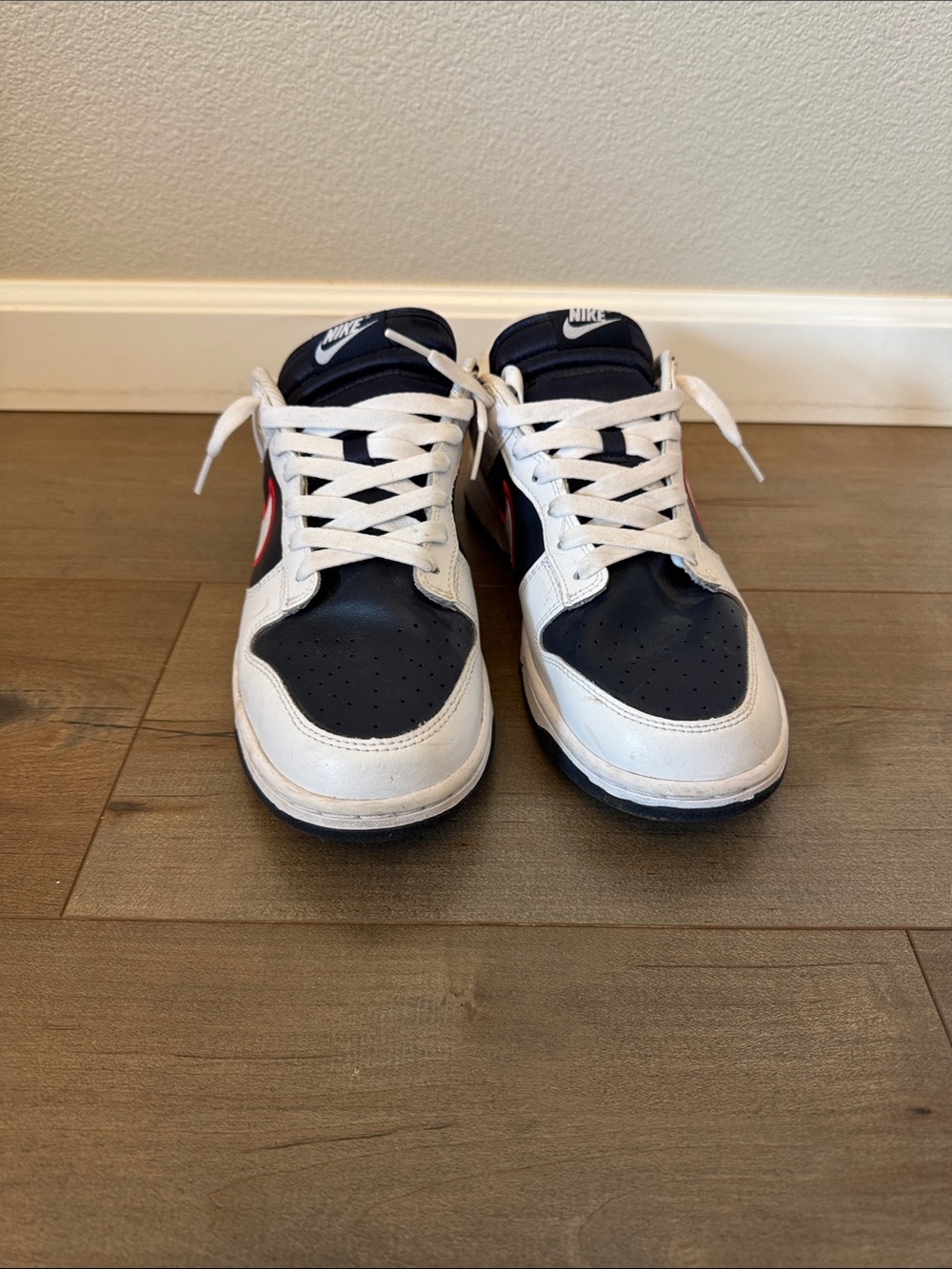 Nike Women’s Dunk Houston Comet Low-Top Sneakers in White, Navy and Red Accent